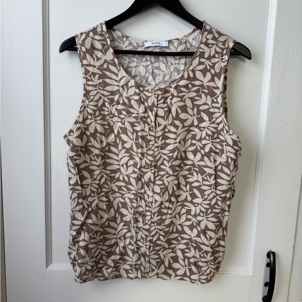 2/$20 Brown and Cream Linen Blend Tank